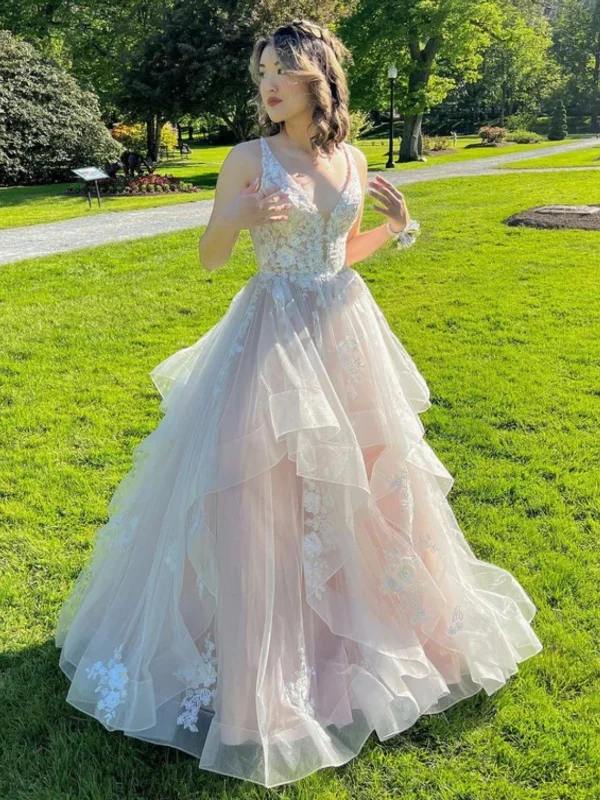 Massive Savings Event V Neck High Low Champagne Lace Long Prom Dresses, Light Champagne Lace Formal Evening Dresses, Champagne Ball Gown SP2602 Massive Savings Event V Neck High Low Champagne Lace Long Prom Dresses, Light Champagne Lace Formal Evening Dresses, Champagne Ball Gown SP2602