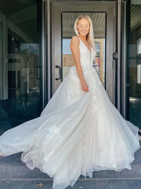 Shop & Get More V Neck Ivory Lace Floral Long Prom Dresses with Train, Ivory Lace Wedding Dresses, Ivory Formal Evening Dresses SP2164 Shop & Get More V Neck Ivory Lace Floral Long Prom Dresses with Train, Ivory Lace Wedding Dresses, Ivory Formal Evening Dresses SP2164
