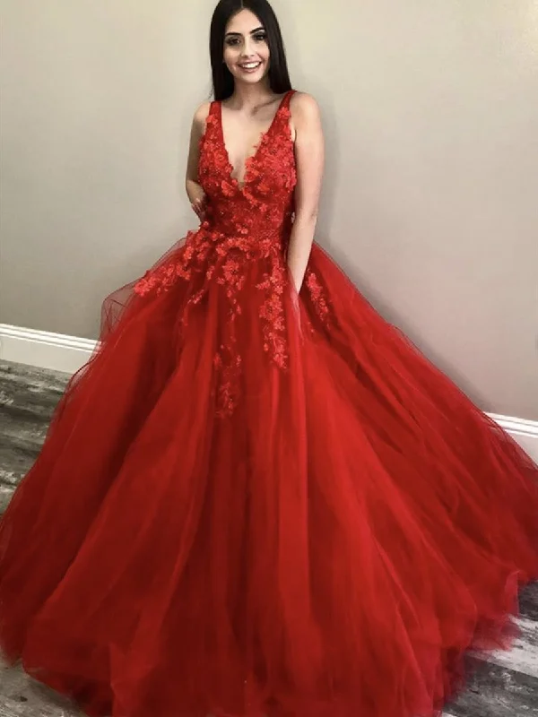Special Shopping Event V Neck Long Red Lace Floral Prom Dresses, Red Lace Formal Dresses, Red Floral Evening Dresses Special Shopping Event V Neck Long Red Lace Floral Prom Dresses, Red Lace Formal Dresses, Red Floral Evening Dresses