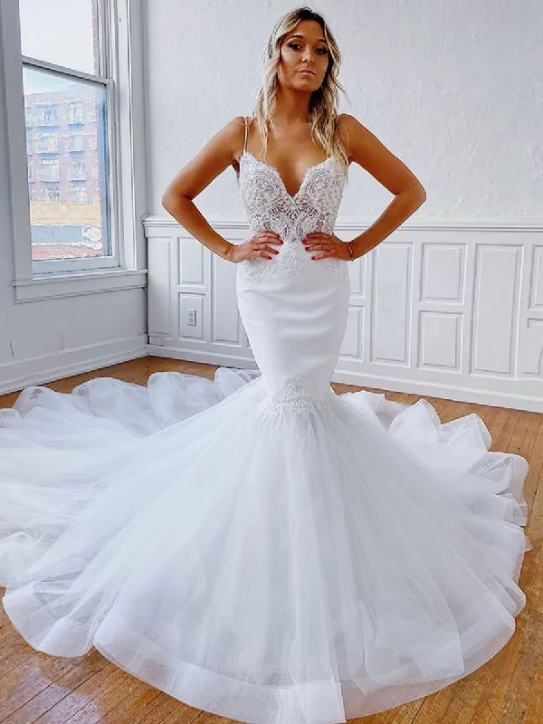 Limited-Time Flash Deal V Neck Mermaid Backless Lace White Long Prom Wedding Dresses, Backless Mermaid Lace White Formal Dresses, White Lace Evening Dresses Limited-Time Flash Deal V Neck Mermaid Backless Lace White Long Prom Wedding Dresses, Backless Mermaid Lace White Formal Dresses, White Lace Evening Dresses