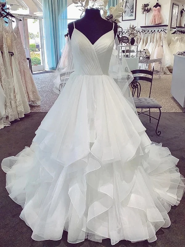 Weekend Bargain Bonanza V Neck Spaghetti Straps Puffy White Long Wedding Dresses, V Neck Puffy White Prom Dresses, White Formal Evening Dresses Weekend Bargain Bonanza V Neck Spaghetti Straps Puffy White Long Wedding Dresses, V Neck Puffy White Prom Dresses, White Formal Evening Dresses