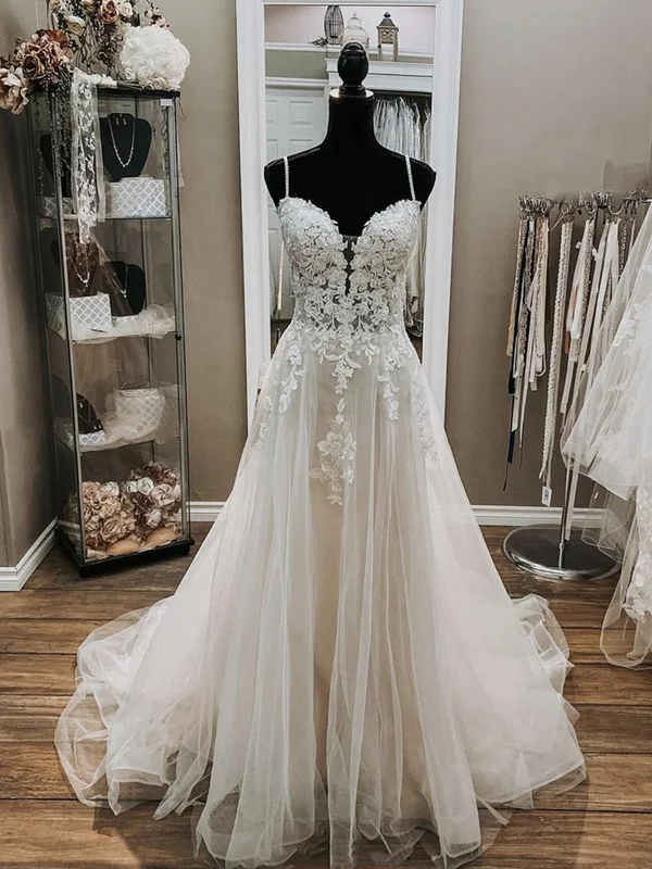 Weekend Only Sale V Neck Thin Straps White Lace Wedding Dresses, White Lace Formal Prom Dresses, White Evening Dresses Weekend Only Sale V Neck Thin Straps White Lace Wedding Dresses, White Lace Formal Prom Dresses, White Evening Dresses