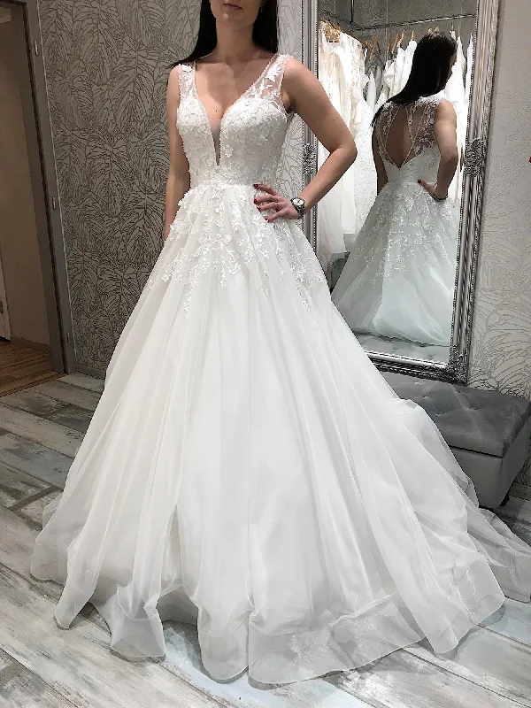 Weekend Super Savings V Neck White Lace Long Prom Dresses, White Lace Wedding Dresses, White Formal Evening Dresses SP2091 Weekend Super Savings V Neck White Lace Long Prom Dresses, White Lace Wedding Dresses, White Formal Evening Dresses SP2091