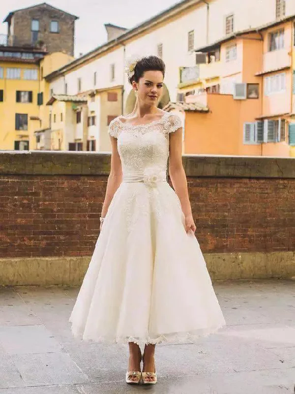 Special Offers Vintage Wedding Dresses Bateau Aline Tea-length Romantic Beautiful Lace Bridal Gown JKW363 Special Offers Vintage Wedding Dresses Bateau Aline Tea-length Romantic Beautiful Lace Bridal Gown JKW363