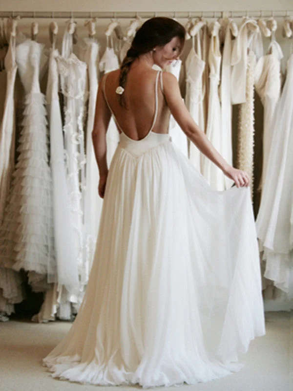 Weekend Special Offers White A-line Chiffon Lace Backless Long Prom Dresses, Evening Dress Weekend Special Offers White A-line Chiffon Lace Backless Long Prom Dresses, Evening Dress