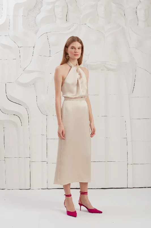 Special Shopping Event PAULA beige satin cocktail dress