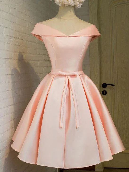 Weekend Flash Offers Homecoming Dress Lace-up Pink Bowknot Short Prom Dress Party Dress JK056
