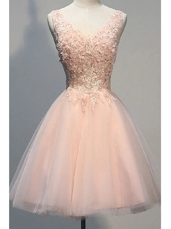 Weekend Steals Await Homecoming Dress Tulle Lace Short Prom Dress Party Dress Pearl Pink JK057