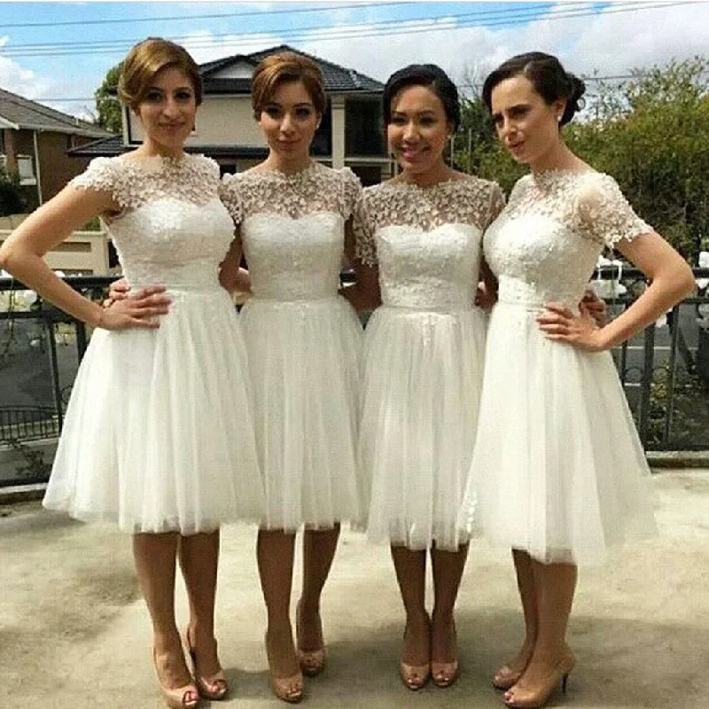 Weekend Super Sale Frenzy Beautiful Cap Sleeve White Tulle Short Sleeve Knee Length Wedding Party Dresses, WG140