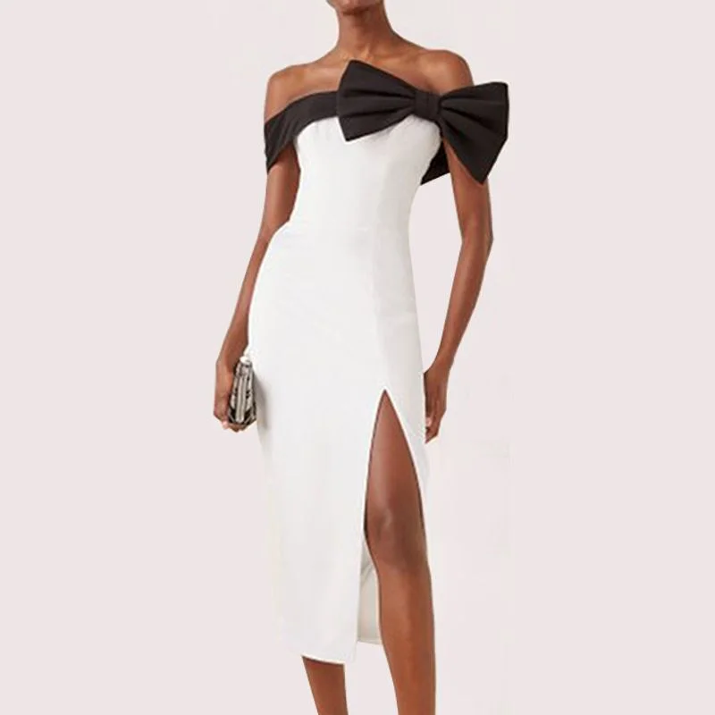 Exclusive Deals Black And White Bow Party Dress, Cocktail Dress