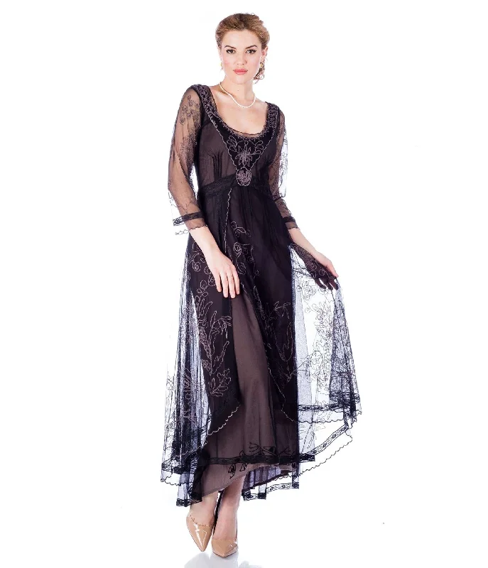 Weekend Flash Savings Nataya Black Embroidered Tulle Downton Abbey Edwardian Tea Party Dress