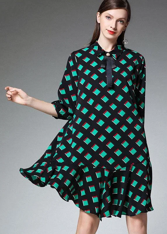 Seasonal Discounts Bohemian Green Plaid Fashion Chiffon Fall Zippered Party Dresses Half Sleeve
