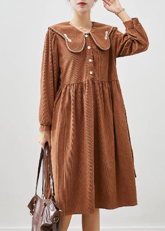 The Big Clearance Casual Chocolate Oversized Butterfly Collar Corduroy Party Dress Fall