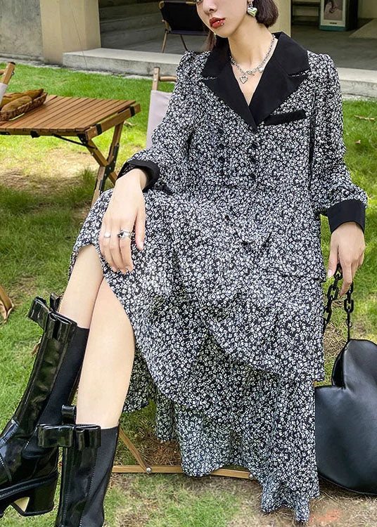 Hot Savings Alert Casual Peter Pan Collar Print Button Fall Party Dress Long sleeve
