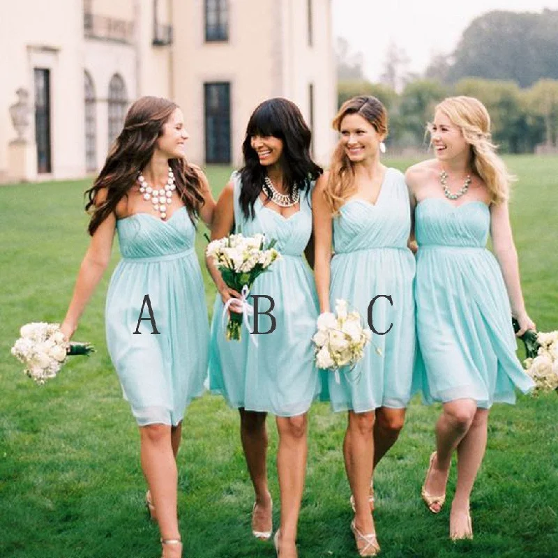 Weekend Limited-Time Offers Chiffon Mismatched Simple Styles Junior Knee Length Blue Cheap Short Wedding Party Dresses, WG157