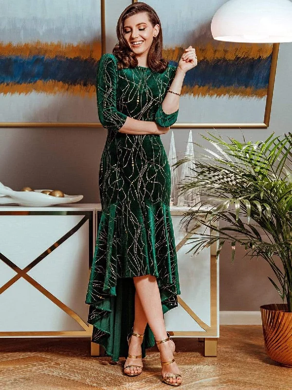 Clearance Event Women's Stylish Bodycon High-Low Velvet Party Dress