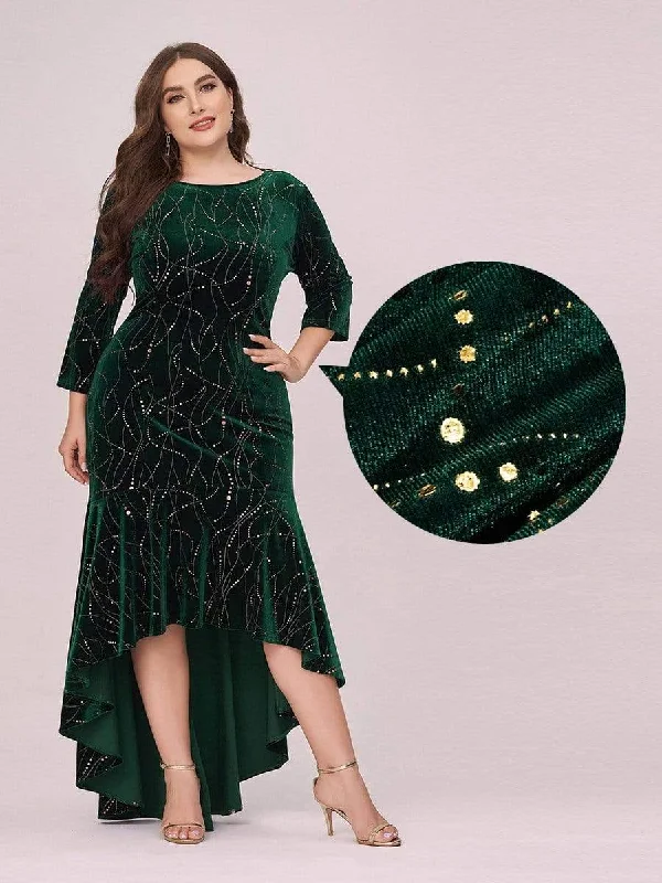 Best Price Guarantee Elegant Plus Size Bodycon High-Low Velvet Party Dress