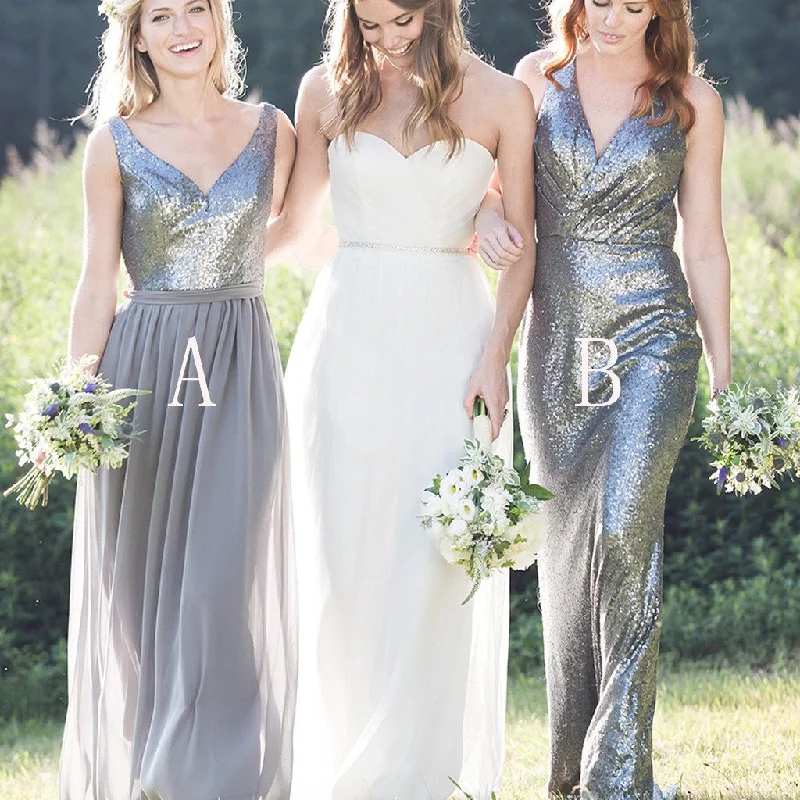 Weekend Hot Prices Gorgeous High Quality Mismatched Styles Sequin Long Cheap Wedding Party Dresses, WG161