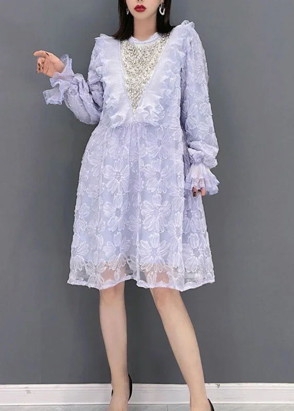 Exclusive Flash Sale Plus Size Purple O-Neck Ruffled Print Tulle Party Dress Spring
