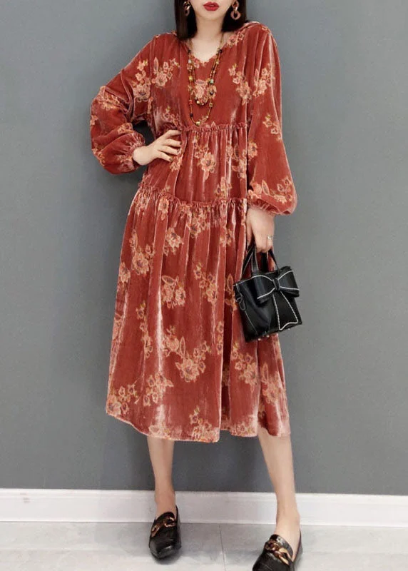 Exclusive Pricing Red Velour Party Dress V Neck Cinched Spring