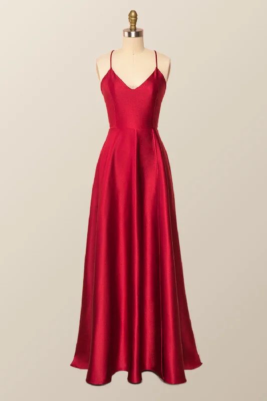 Weekend Bargain Deals Simple Straps Red Long Party Dress