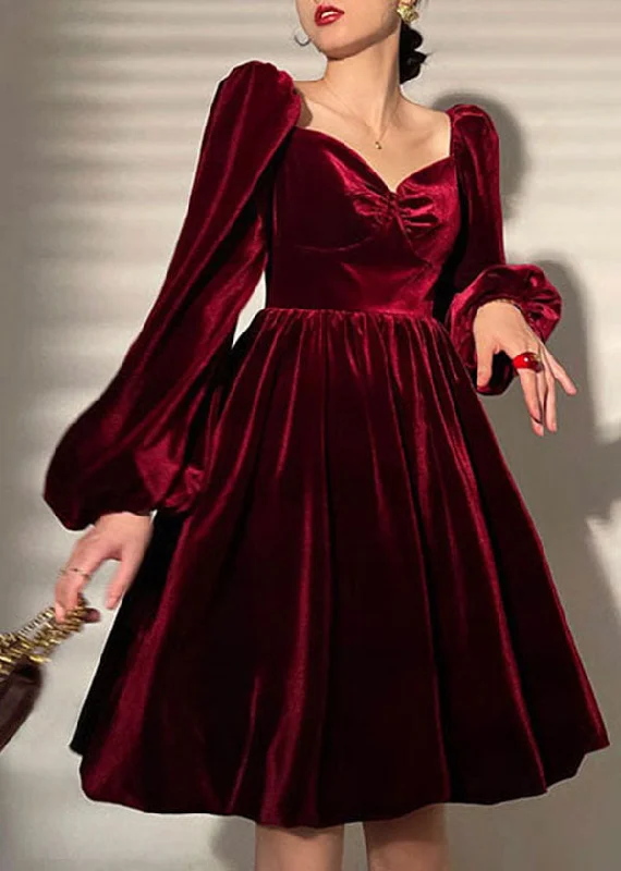 Shop & Get More Solid Mulberry Velour Vestidos Party Dress V Neck Lantern Sleeve