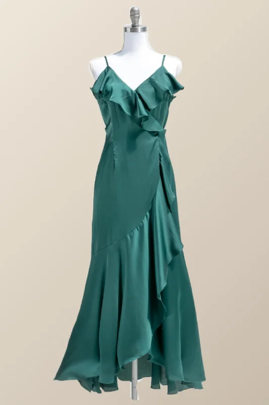 Weekend Exclusive Discounts Straps Green Ruffles Wrap Midi Party Dress