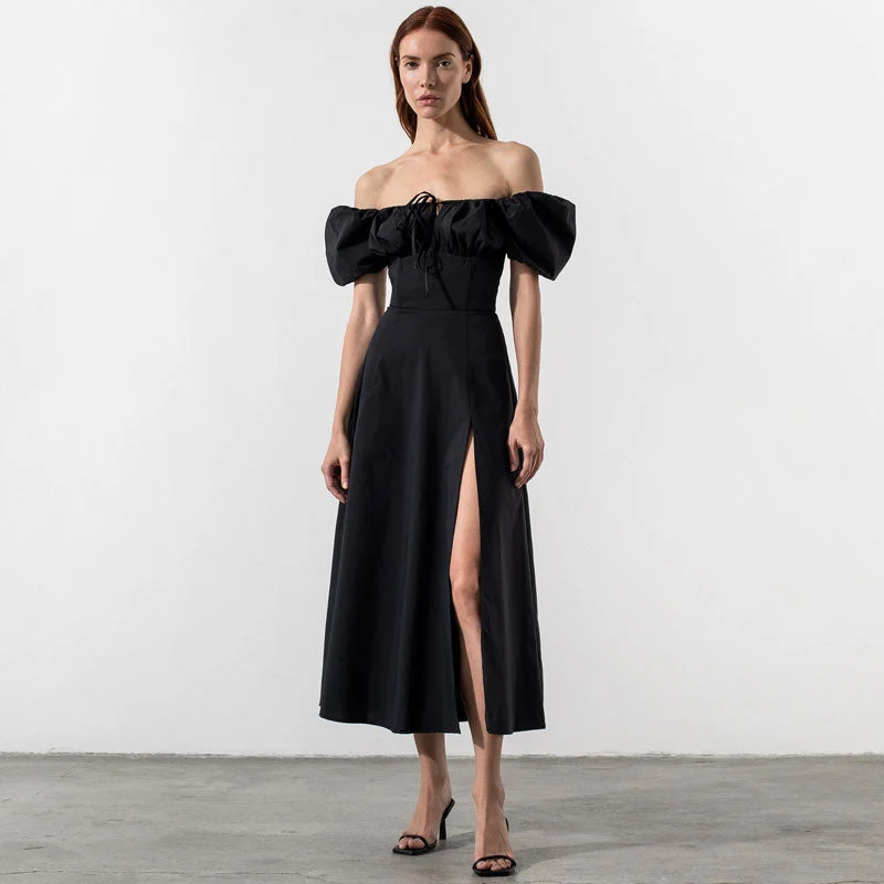 Sale Alert Puff Sleeve Graceful Split Party Dress