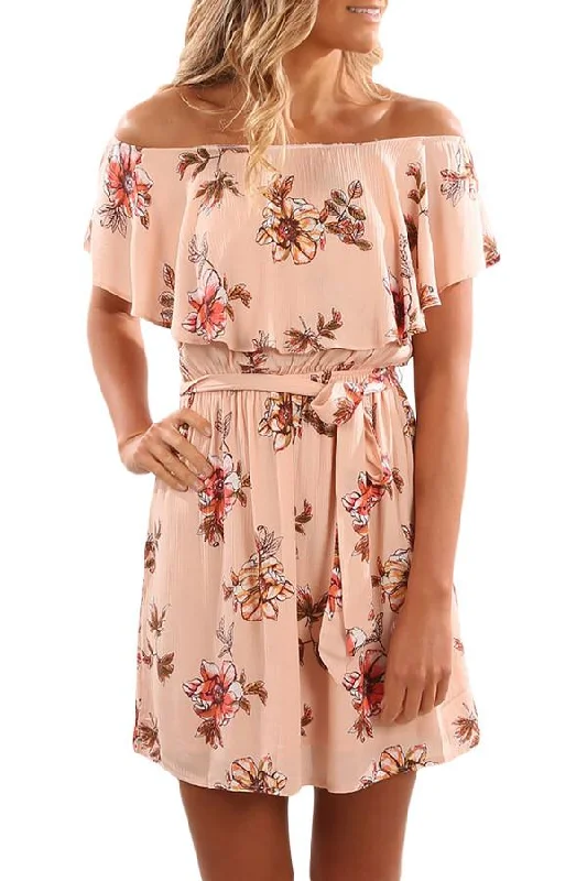 Weekend Special Offers California Love Floral Print Off Shoulder Party Dress