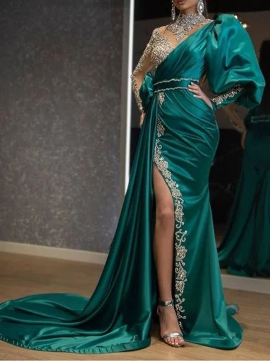 Weekend Price Slash Day Dresses Sequin Panel Long Sleeve Slit Party Dress for Women