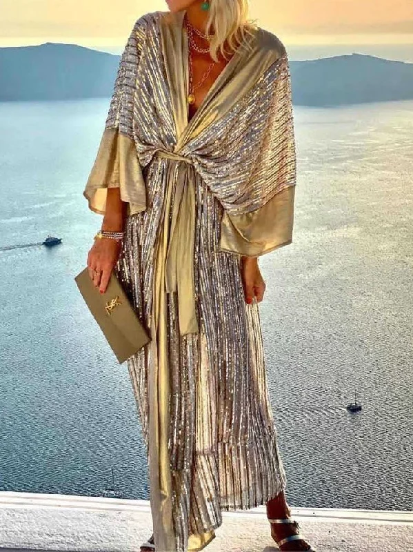 Limited Edition Dresses Sequin Tie Doll Sleeve Party Dress for Women