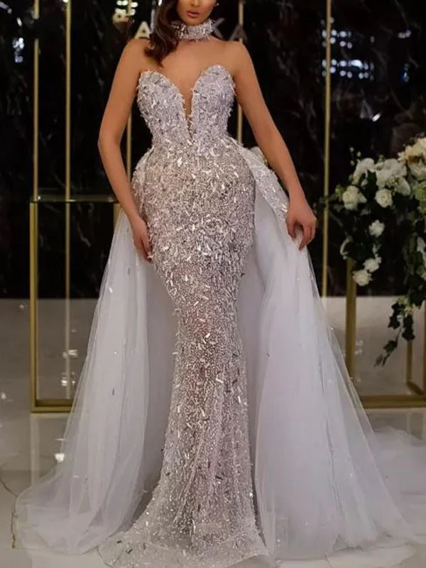 Price Slash Dresses Sequined Mesh Paneled Fishtail Party Dress for Women