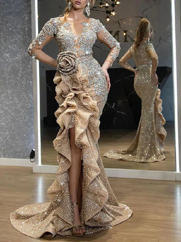 Unbeatable Prices Dresses Shiny Irregular Ruffle Party Dress for Women