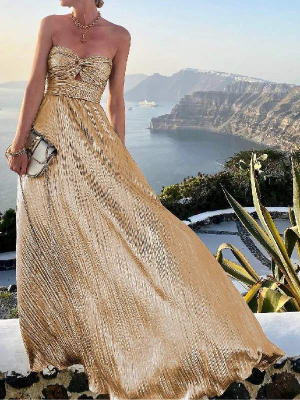 Exclusive Savings Dresses Wrap Bust Hollow Bronzed Party Dress for Women