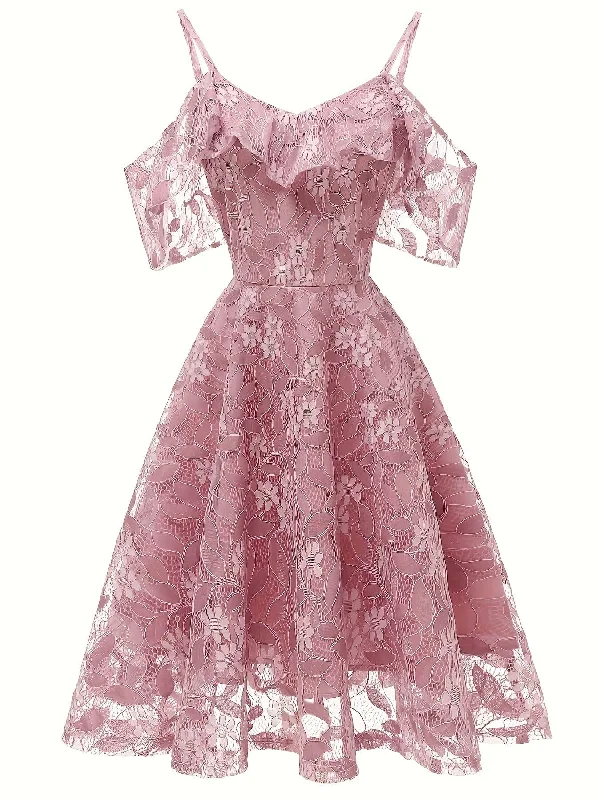 Weekend Discount Rush Lace V Neck Cold Shoulder Wedding Party Dress