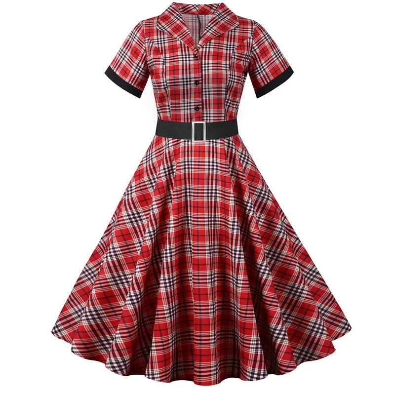 Weekend Sale Frenzy BerriesJam - Notched Collar Plaid Print CozySlim Party Dress