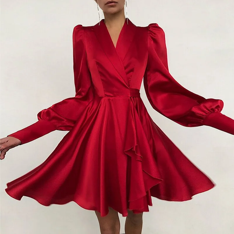 Weekend Flash Sale BerriesJam - 2024 V-Neck Satin Elegant Lantern Sleeve A-Line Club Party Dress Weekend Flash Sale BerriesJam - 2024 V-Neck Satin Elegant Lantern Sleeve A-Line Club Party Dress
