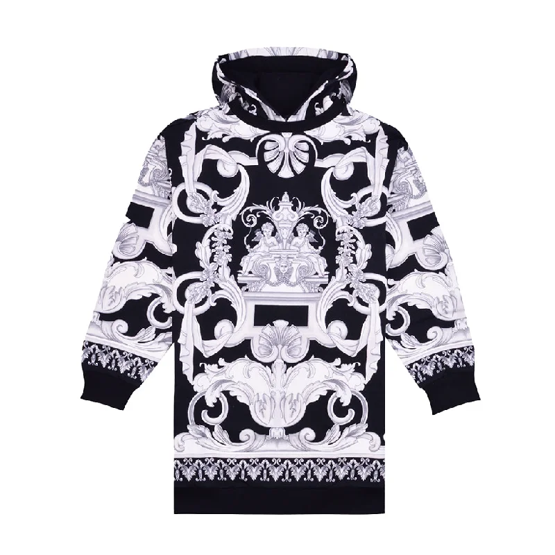 Exclusive Offer White & Black Hooded Dress