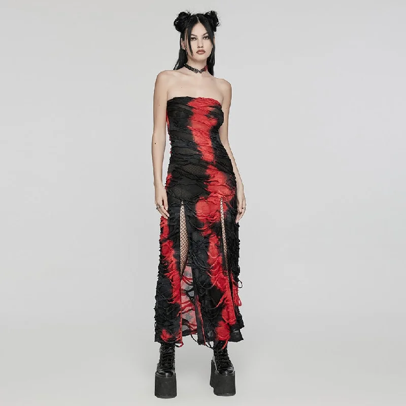 Super Price Drop Women's Gothic Contrast Color Ripped Split Party Dress